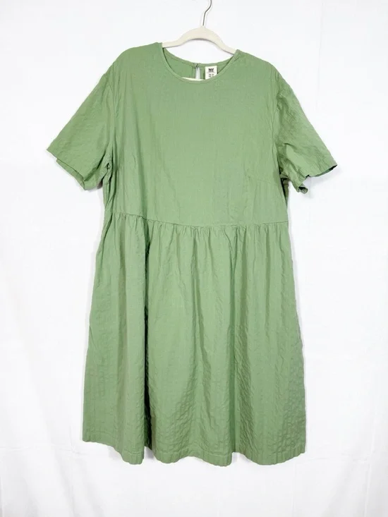 Lucy & Yak Mia Cotton Midi Dress Garland Sage Green Seersucker Lagenlook Boho - Picture 2 of 11